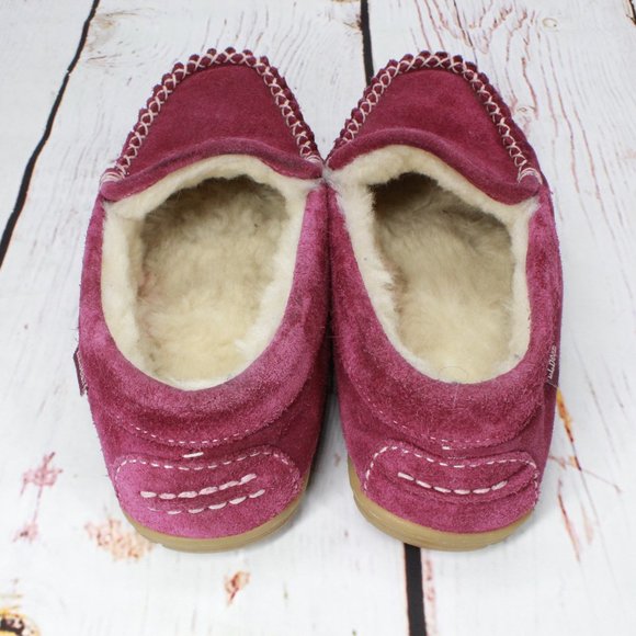 LL Bean Maroon Suede Shearling Lined Wicked Good Venetian Slippers 7 M - Picture 6 of 9